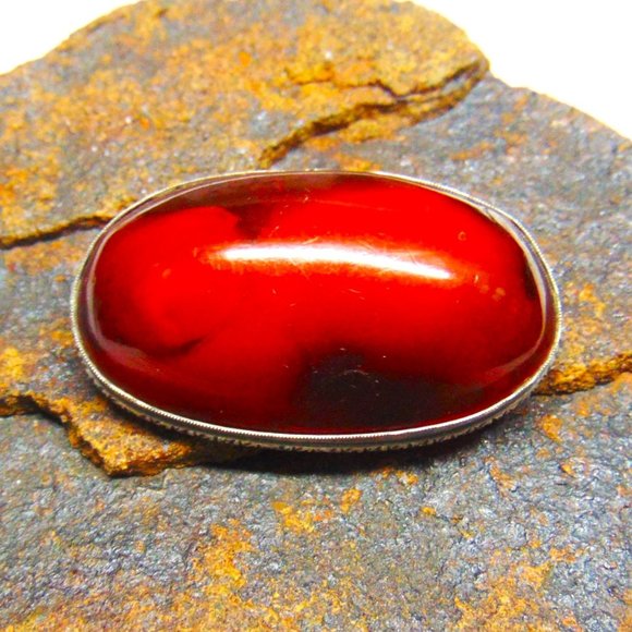 Victorian Amber Brooch Pin RARE Sterling Silver Specimen Antique BeadRage
